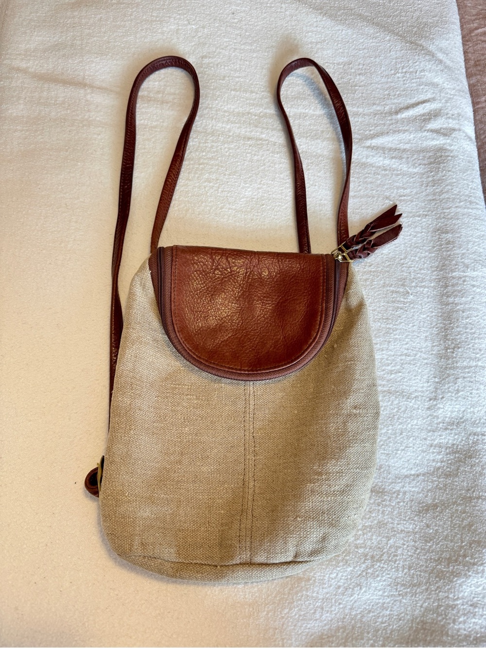 SVEN Canvas Backpack with Brown Leather Trim